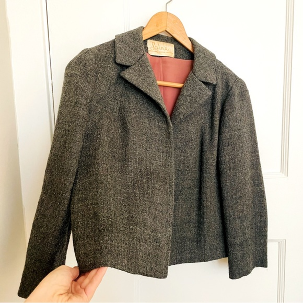 VINTAGE SAFINIA Saks Fifth Avenue Exclusive, Short Blazer, Gray Wool, Sz‎ S
